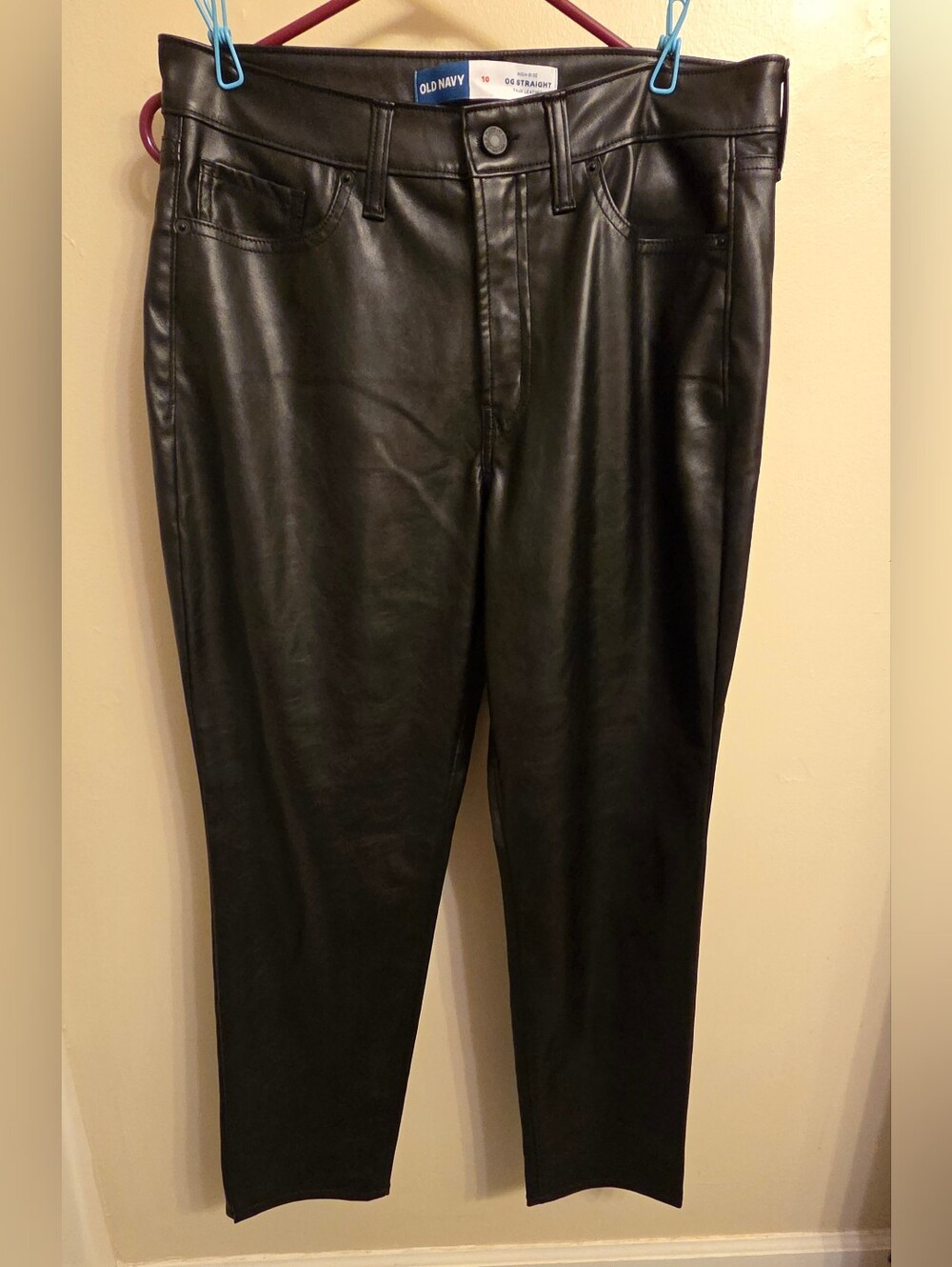 Old Navy Edgy Vegan Black Faux Leather High Rise Straight Leg Pants 10 Night Out